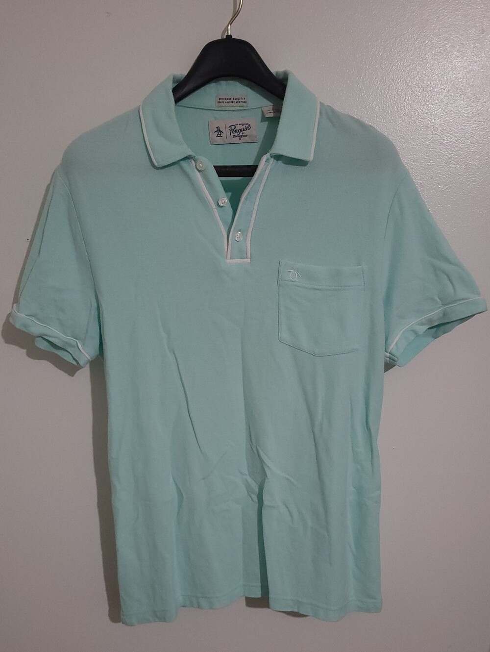 Original Penguin Heritage Slim Fit "The Earl" Polo Mint Green Size M